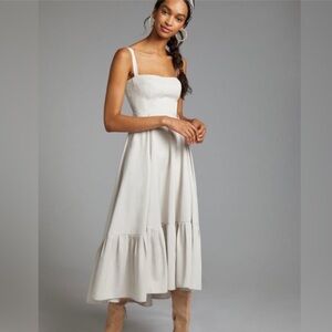 [mare mare x Anthropologie] Cream Tiered Ruffled Midi Dress - Size Small